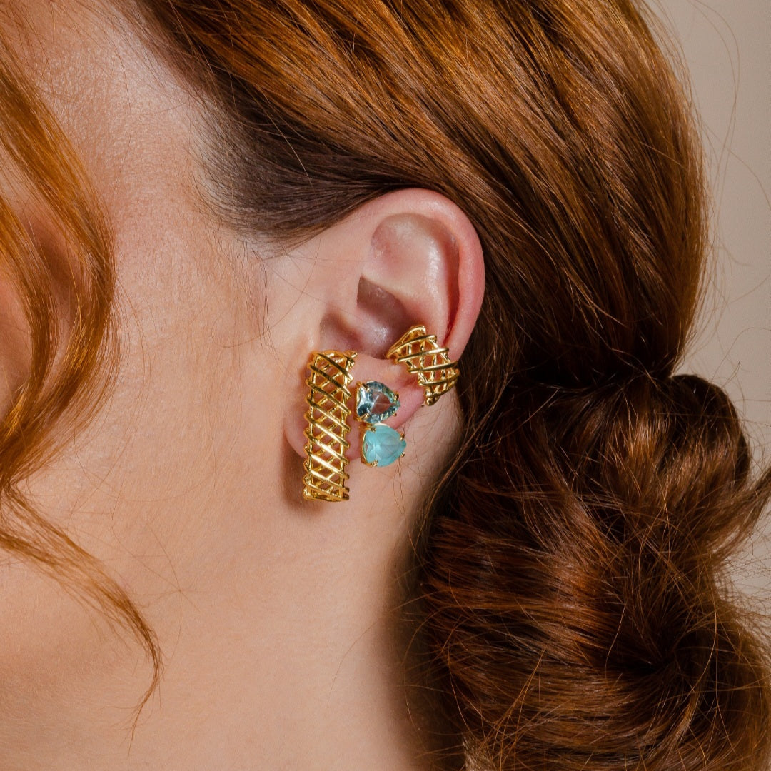 Blue Double Hearts Earrings Gold House12