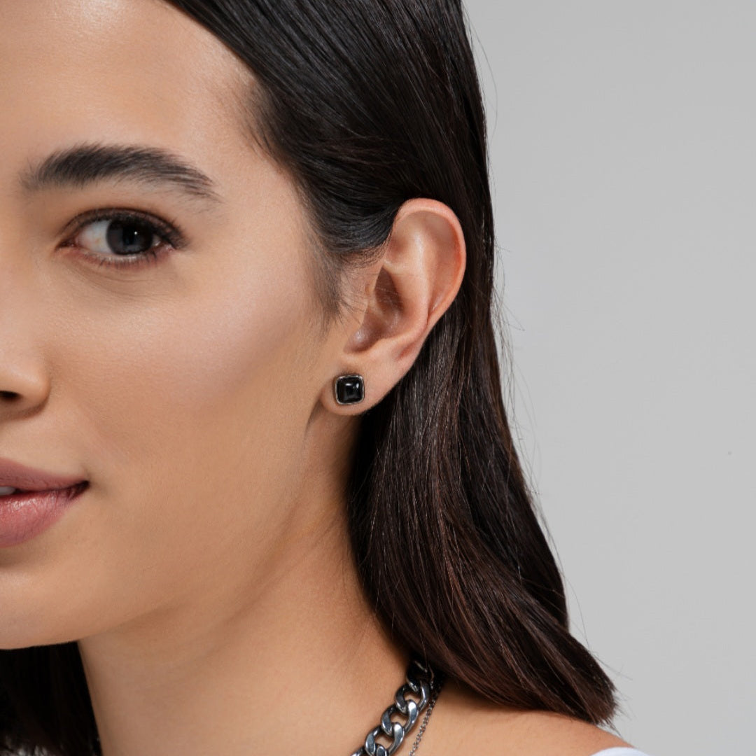 Black Agate Earrings – Gunmetal
