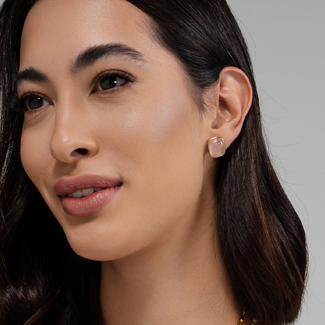 Rose Quartz Earrings – Gold