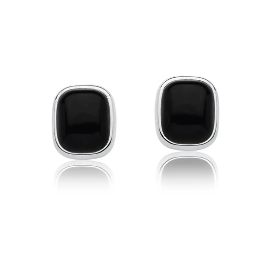 Black Agate Earrings – Rhodium (size large)