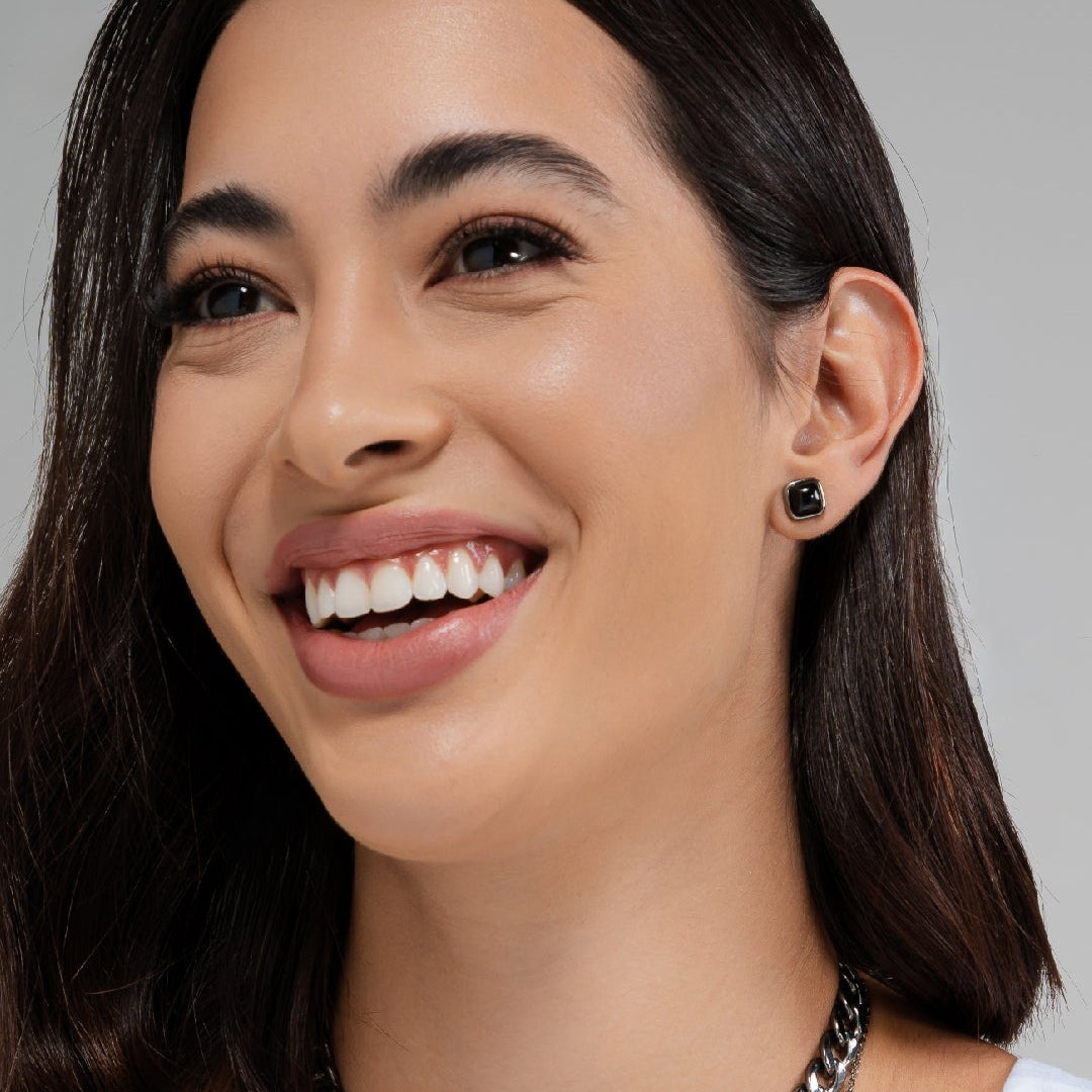 Black Agate Earrings – Gunmetal 