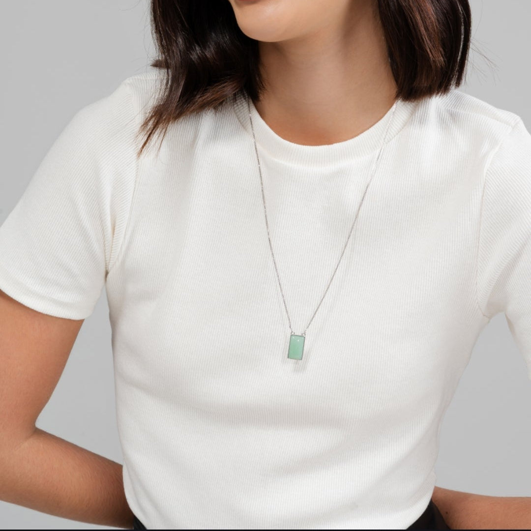 Green Quartz Silver Necklace 