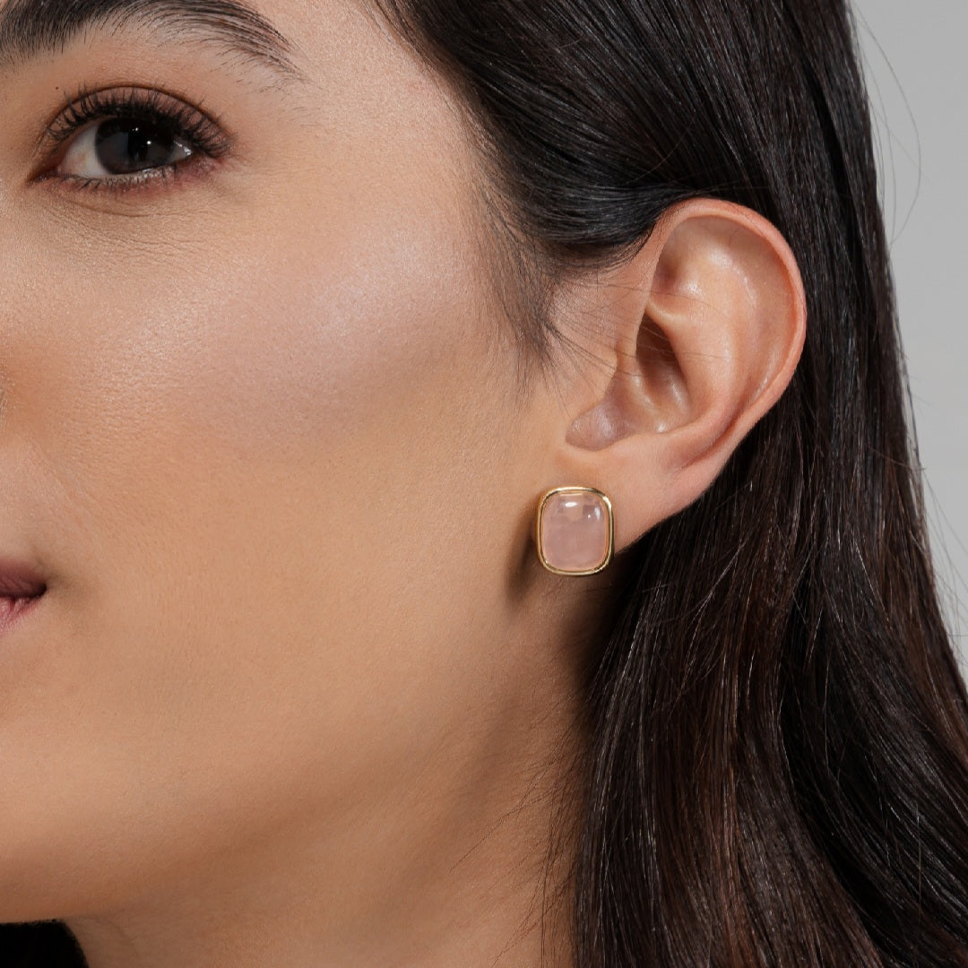 Rose Quartz Earrings – Gold (size large) House 12