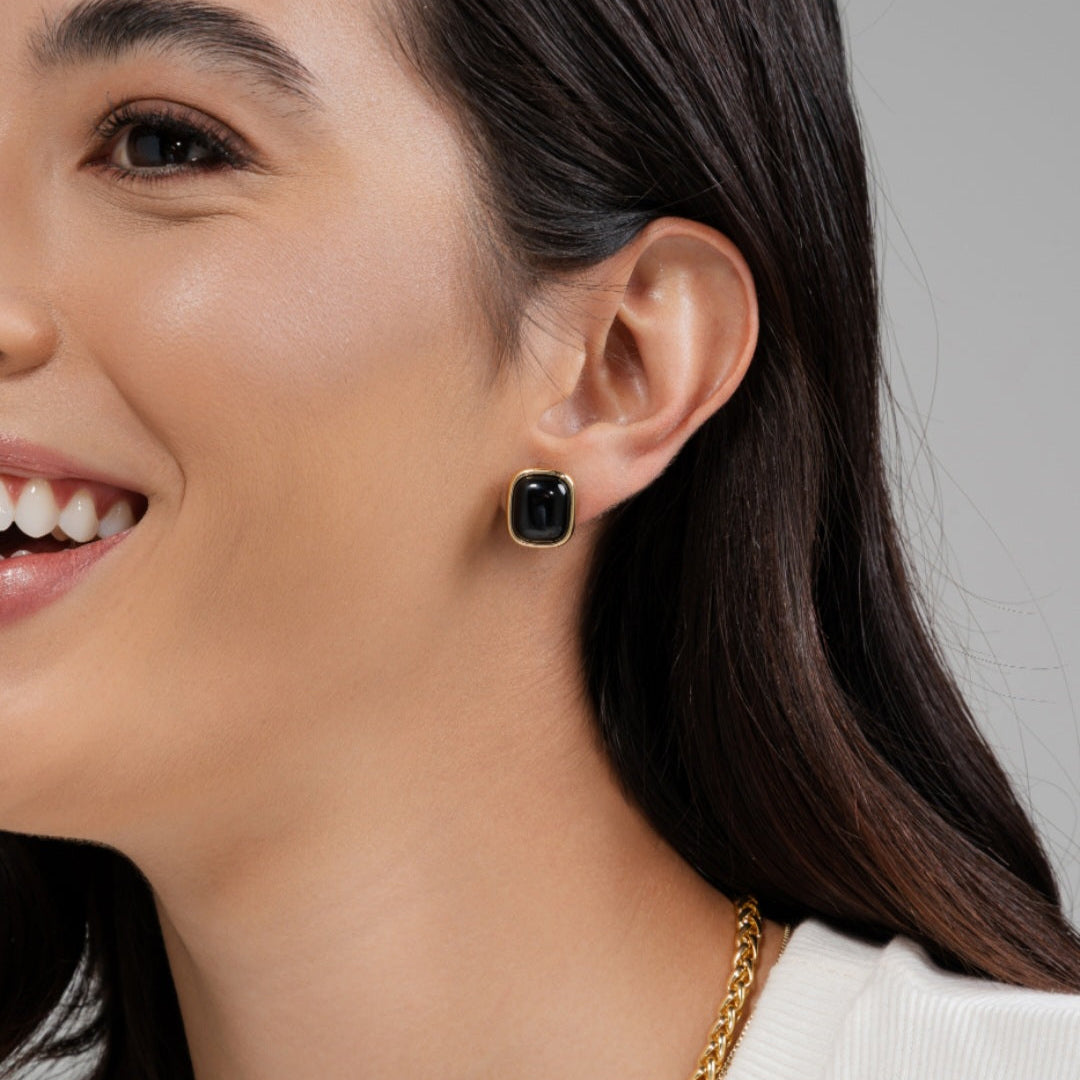 Black Agate Earrings – Gold 
