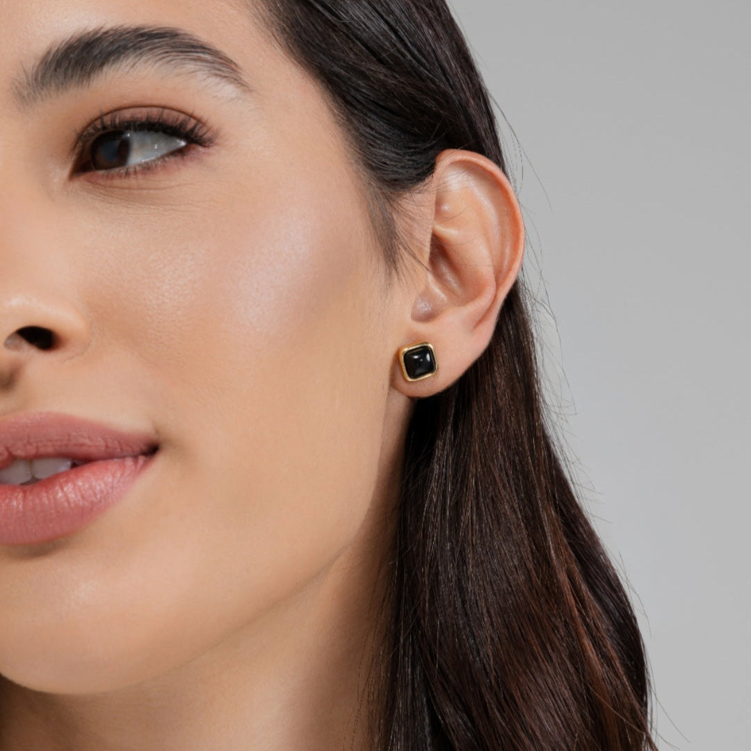 black stone golden earrings