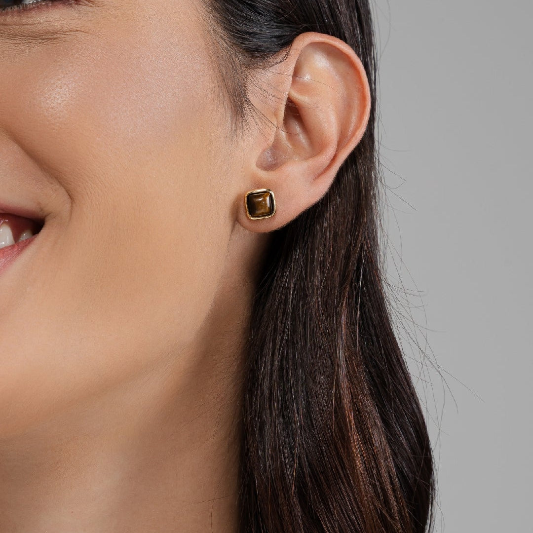 tigers eye golden earrings