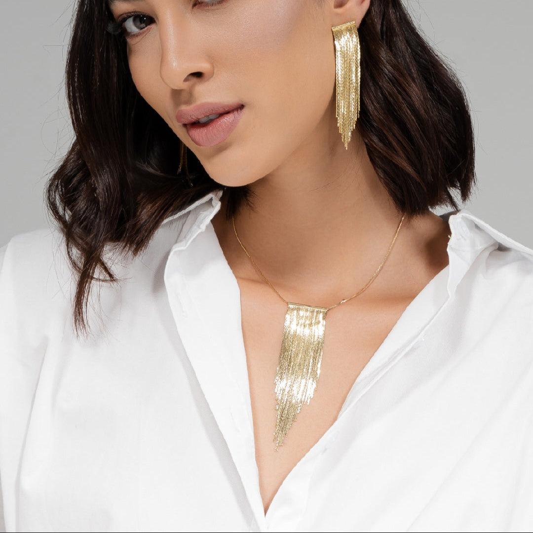 Tassel Fringe Necklace Gold House12