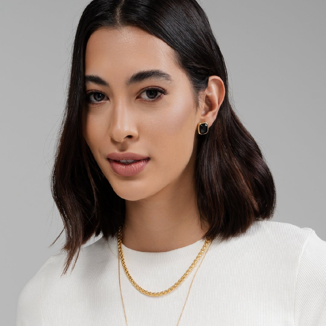black stone golden earrings