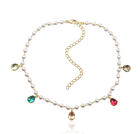 Pearl and colorful crystal necklace